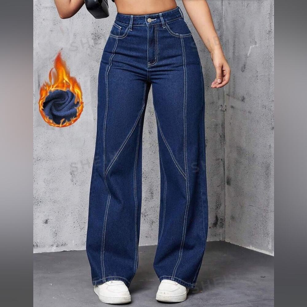 Shein High Rise Denim Seam Front Wide Leg Jeans Size 27